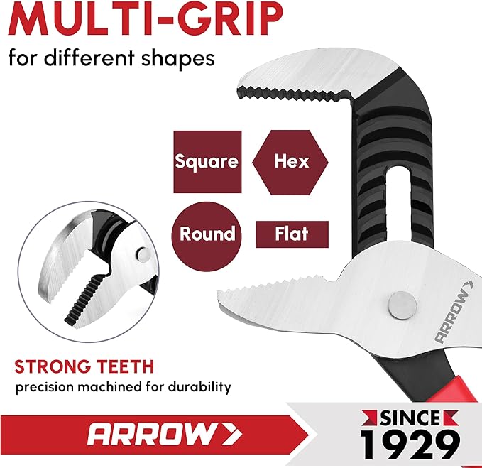 ARROW 2-Piece Groove Joint Pliers Set, Adjustable Water Pump Pliers Set (8" & 12") with 5 & 7 Jaw Positions, Serrated Jaws and Comfort Dip-grip Handle, for Plumbing Repair and Home Maintenance