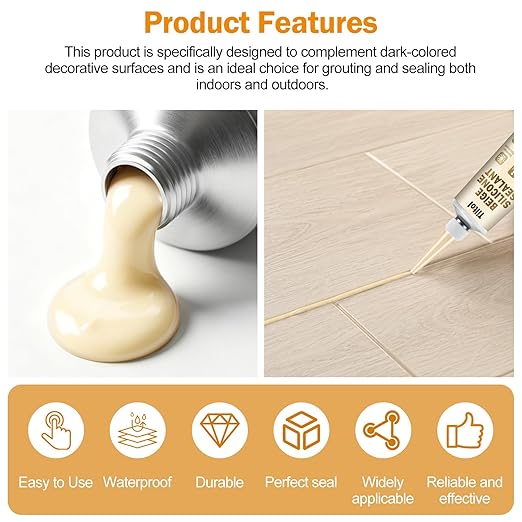 Beige Silicone Caulk Sealant - Sealant for Filling and Repairing Gaps in Sinks, Bathtubs, Shower Stalls, Toilet Bases, and Tile Joints