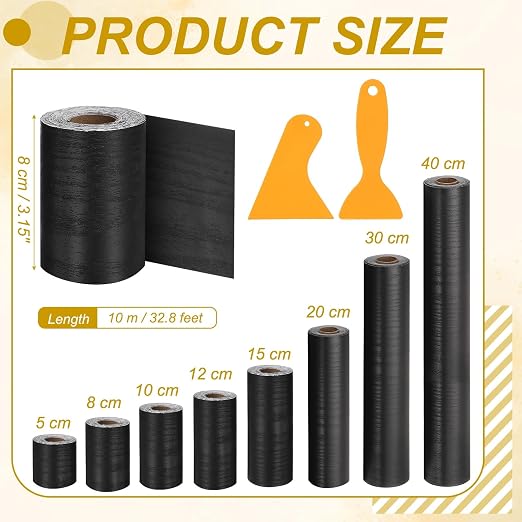 PATIKIL Wood Grain Repair Tape, 3" x 33' Self Adhesive Realistic Wood Tape with Scraper Durable Repair Patch for Furniture Floor Window Door Table DIY Home Decor, Black Wood Grain
