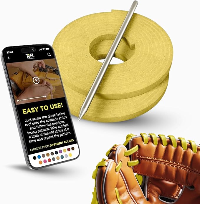 TOFL Softball and Baseball Glove Lace Kit | Mitt Lace Glove Repair Lacing Kit | 2 Leather Laces with Lacing Needle for Catchers Glove