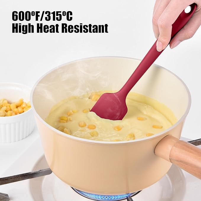 600°F Heat Resistant Small Spatula, Doosu Mini Food-Grade Silicone Bowl Scraper Compact Flexible Kitchen Cooking Baking Tool for Scraping Jar Jams Nut Butters & Mixing Stirring Sauce (Red)