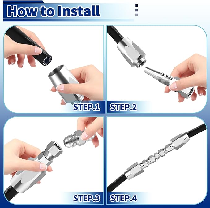 3 Pack Hydraulic Hose Repair Kit, 1/4, 3/8, 1/2 Reusable Hydraulic Fitting | Emergency Hydraulic Hose Repair; Fits SAE 100R2 R16 R17 R19 2-wire Hydraulic Hoses; Heavy Duty Galvanized Carbon Steel