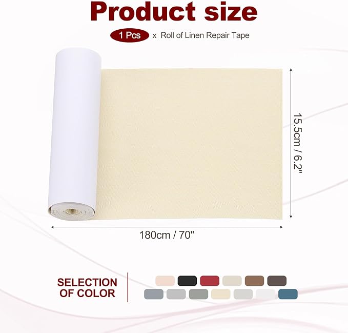 PATIKIL 70x6.2 Inch Linen Repair Tape, Repair Fabric Patch Self Adhesive Couch Patch Line Repair Patch for Furniture Sofa Car Seats Office Chairs, Apricot White