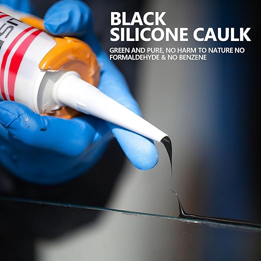 LISRUX Advanced Black Silicone Caulk for Kitchen & Bathroom,10 fl oz Cartridge,12 Pack, Cartridge,100% Waterproof RTV Silicone Sealant,Stronger Adhesion,Shrink & Crack Proof