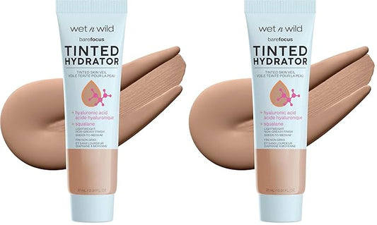 wet n wild Bare Focus Tinted Hydrator Matte Natural Finish, Oil-Free Tinted Face Moisturizer Makeup, Hyaluronic Acid, Squalane, Sheer To Medium Coverage, Medium Deep (Pack of 2)