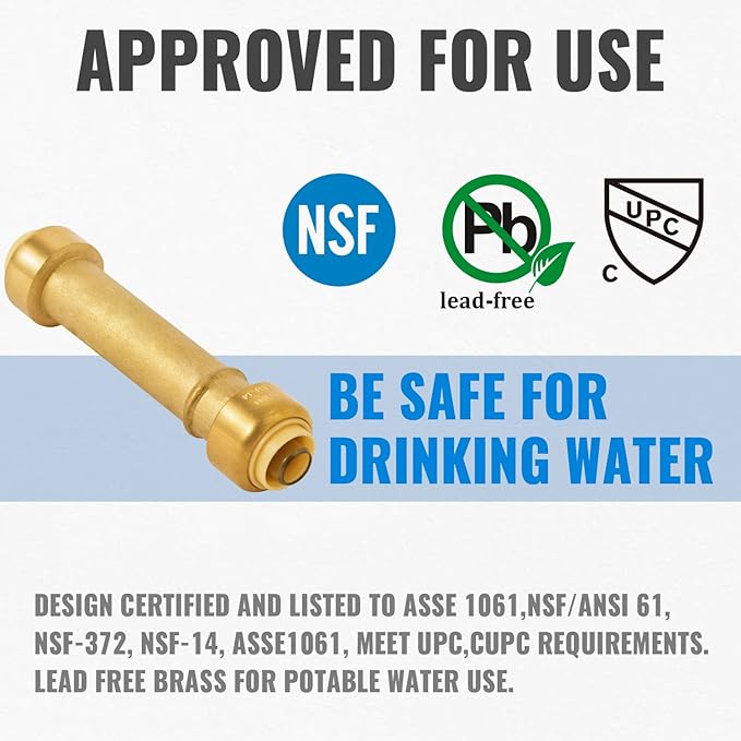 SUNGATOR 1/2 Inch Slip Coupling, Fatest Way for Emergency Repair and Leaks Fix, No Lead Brass Push-to-Connect Plumbing Fittings for PEX Pipe, Copper, CPVC, PE-RT, With 1 Disconnect Clip, Pack of 2
