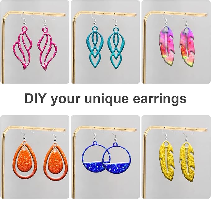 105Pcs Resin Molds Silicone Kit, 5pcs Earring Silicone Molds for Resin Jewelry Epoxy Casting Molds with Earring Hooks for DIY Unique Earrings Epoxy Resin Molds, Earring Jewellery Resin Craft