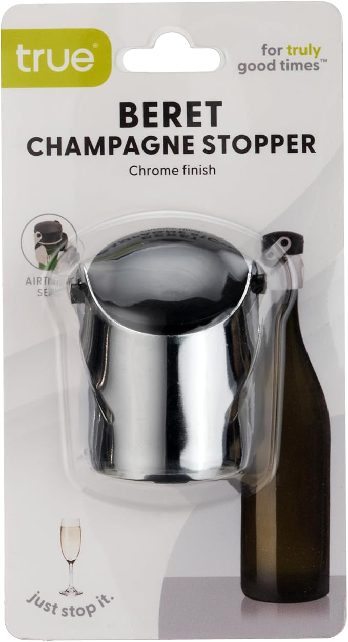 True Beret Champagne Stoppers for Bottles, Sparkling Wine Stopper, Wine Accessories Kitchen Accessory, Black Set of 1