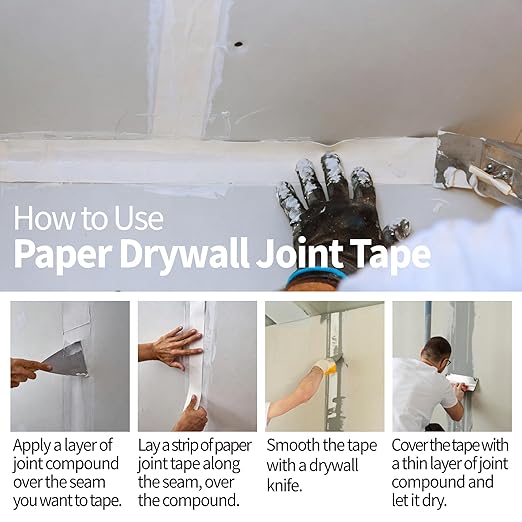 Paper Drywall Joint Tape, Non-Adhesive, 2 in x 99 ft, White – Cross-Fibered for Crack Resistance, Pre-Creased for Corners, Interior Use