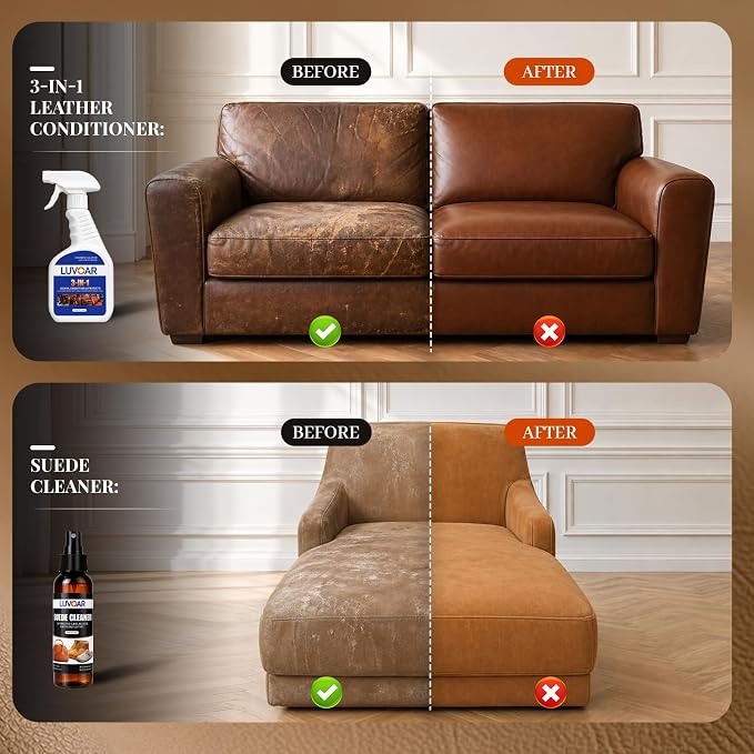 Leather Cleaner and Conditioner Kit - and More for Car Interiors, Apparel, Furniture, Boots & Accessories - with Microfiber Brush & Microfiber Cloth 2 Bottles (16 oz Each)