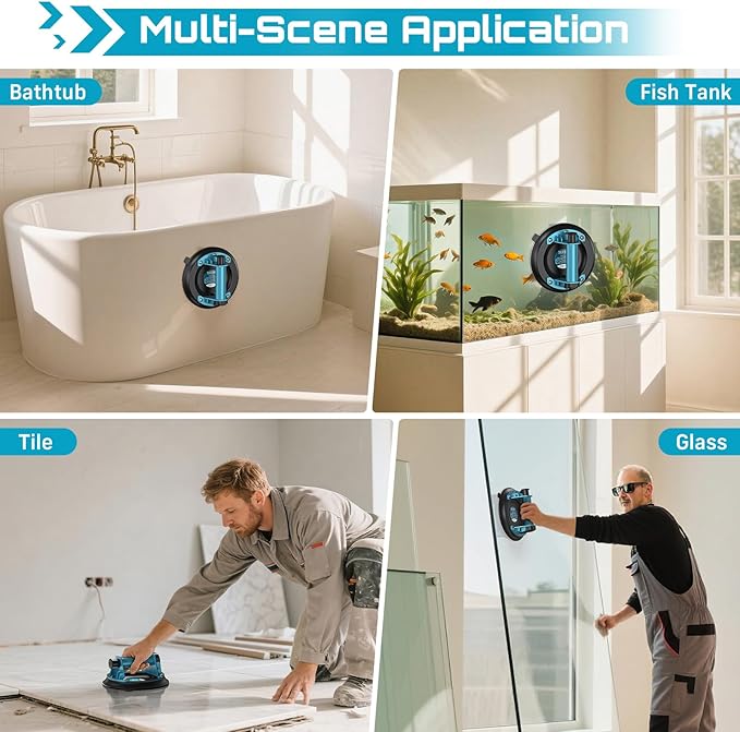 SEESII Electric Caulking Gun & Tile Suction Cup Combo – Cordless Caulk Gun with 2x 2000mAh Batteries + 200 kg Heavy-Duty Glass Suction Cup Lifter for DIY, Home Improvement & Construction
