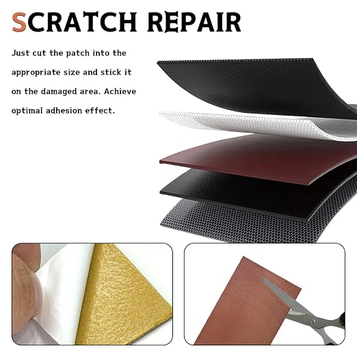 Brown Self-Adhesive Leather Repair Patch Tape Kit, 8 x 4 Inch Waterproof & Scratch-Resistant Leather Patches for Car Seat, Furniture, Couch, Sofa, Office Chair, Vinyl Repair Tape Kit