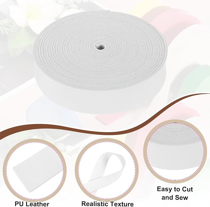 MECCANIXITY Faux Leather Strap, 1" Width x 197" Long Grained Leather Belt Strip Trim Roll for DIY Craft Projects, Pet Collars, Traction Ropes, Bag Straps, Hobby Workshop (White)
