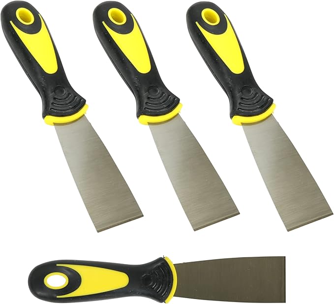 Harrier Hardware 4-Pack Soft Grip Handle Putty Scraper Knife, Flexible Blade, 1.5-inch Wide