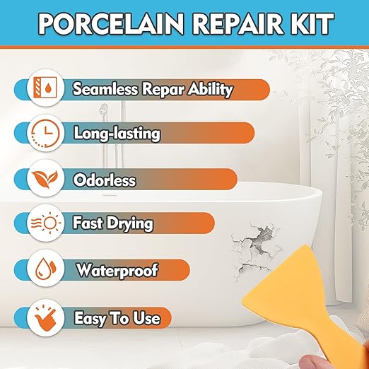 Bondtech Porcelain Repair Kit, White Bathtub & Tile Repair Kit, for Tub, Enamel, Fiberglass, Acrylic, Porcelain, Ceramic, Marble, Granite, Chips, Dents, Cracks, Hole (100)