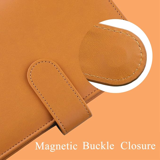 Antner A6 PU Leather Refillable 6 Ring Notebook Binder for A6 Filler Paper, Loose Leaf Personal Planner Binder Cover with Magnetic Buckle for Budget, Dark Yellow