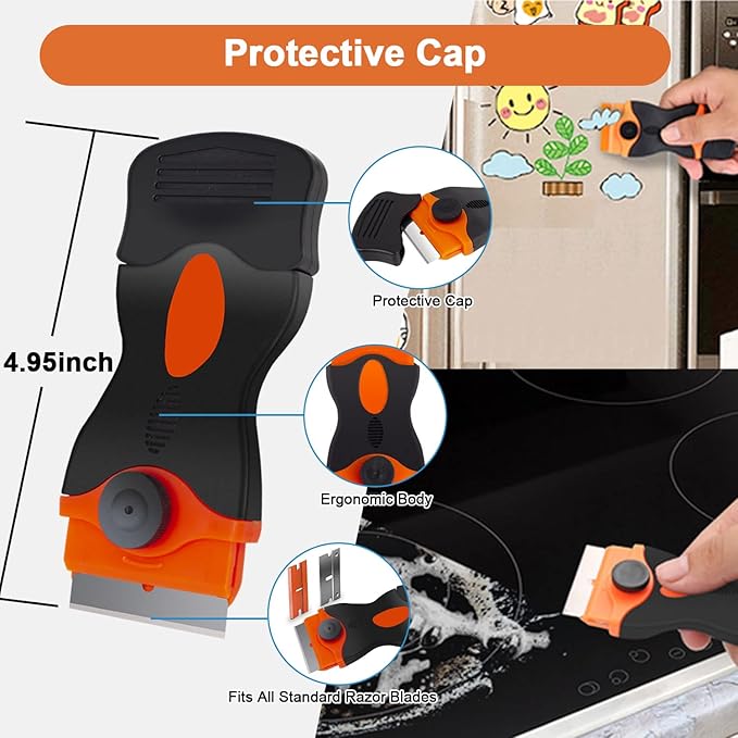 Heavy-Duty & Gentle Scraper Duo Kit | 2-in-1 Metal & Plastic Scraper Set with 20 Blades | Perfect for DIY, Kitchen Stovetop, Window Decals, Bathroom Caulk & Paint Removal