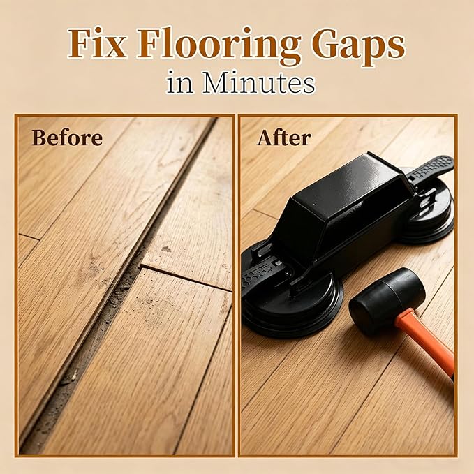 Floor Gap Fixer Tool 2026 New Heavy Duty Floor Gap Repair Tool with Enhanced Suction Cup & Mallet and 5pcs Sticky Pads for Laminate Vinyl Wood Tile Flooring (Black)