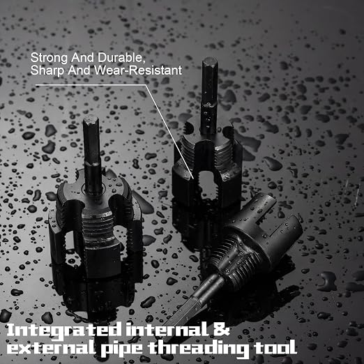 3 Pcs Pipe Thread Cutting Tool Integrated Internal & External Pipe Threading Tool Electric Drill Compatible PVC Tube Threader Kit, 1/2", 3/4", 1'' Tube Size Rethreading Kit (3 Sizes, Black)