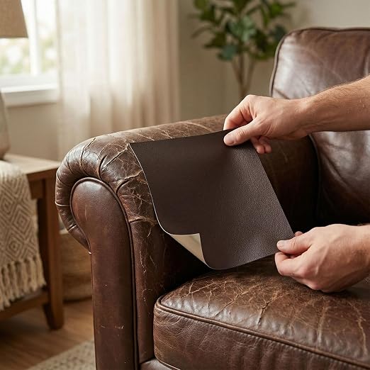 Leather Repair Patch, Large Vinyl Patch Kit, Self Adhesive Leather Repair Tape, Vinyl Repair Tape, for Couches, Car Seats, Chairs, Furniture (Dark Brown, 17 x 79 Inch)