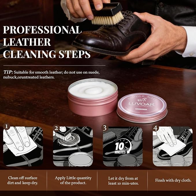 Saddle Soap for Leather 8oz - Premium Leather Cleaner & Conditioner to Clean, Soften, Protect Leather, Ideal for Saddles, Shoes, Couch, Car Seats, Purses & All Leather Products