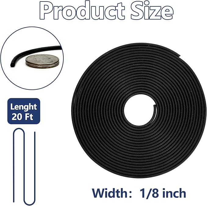 20FT Backer Rod 1/8 inch, Black Rubber Caulk Saver, Concrete Expansion Joint Filler, Weather Strip Seal for Gaps and Joints