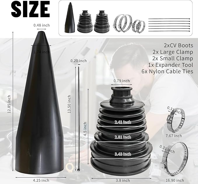 2PCS CV Boot Repair Kit with Expander Tool and Clamps,Silicone CV Axle Boot Repair Kit for 2.32" 2.86" 3.46" Calibers,Universal Tie Rod Boots for Joint Dustproof and Waterproof