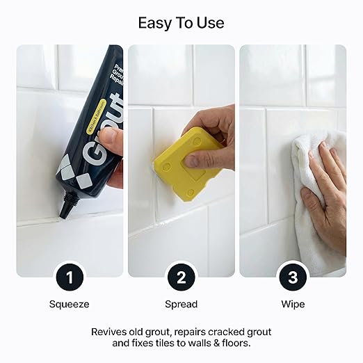 Hemway Bright White Grout Reviver Kit | Ready Mixed Grout Repair 400g / 210ml with 4 Piece Profiling Tool Kit | Wall & Floor Tile Adhesive, Kitchen Bathroom Shower, Fast Drying