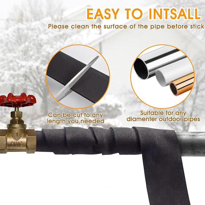 2 Inch*13Ft Pipe Insulation Tape 2 Pack, Weather Resistant Water Wrap Tape | Outdoor Water Pipe Insulation Wrap, Foam Pipe Wrap Insulation for Water Pipes (Black)