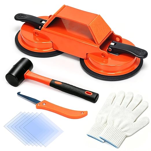 Floor Gap Fixer Tool with Suction Cup, Heavy Duty Floor Gap Repair Kit for Laminate, Floating, LVP, Vinyl Plank & Hardwood Flooring, Includes Rubber Mallet, Scrape, Gloves & 6 Reusable Pads