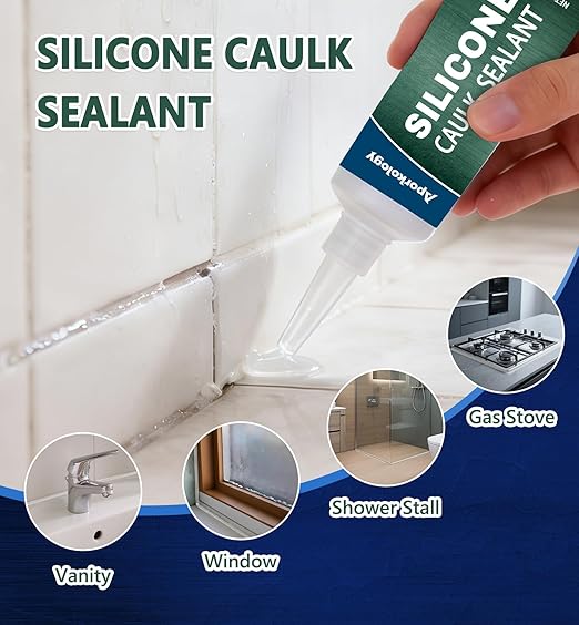 Clear Silicone Caulk Waterproof Silicone Sealant Stronger Adhesion Clear Caulk for Kitchen and Bathroom,Door, Window 3.38 fl.oz(100ml)