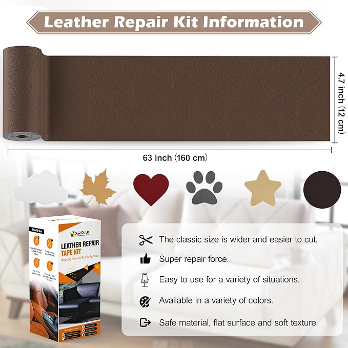 Leather Repair Tape, 4.7x63 inch Leather Patches for Furniture, Self Adhesive Leather Repair Patch for Sofas, Couches, Leather Covers, Seats, Chairs, Vinyl Repair Tape Retro Beige Yellow