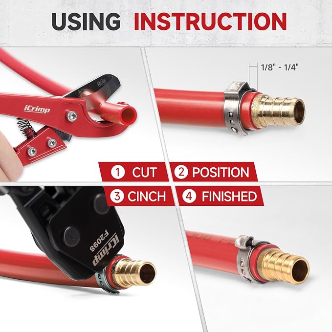 iCrimp PEX Pipe Clamp Crimping Tool Kit Cinch Crimper Tool for Stainless Steel Clamps from 3/8-inch to 1-inch with 1/2-inch 20pcs and 3/4-inch 10pcs SS PEX Clamps