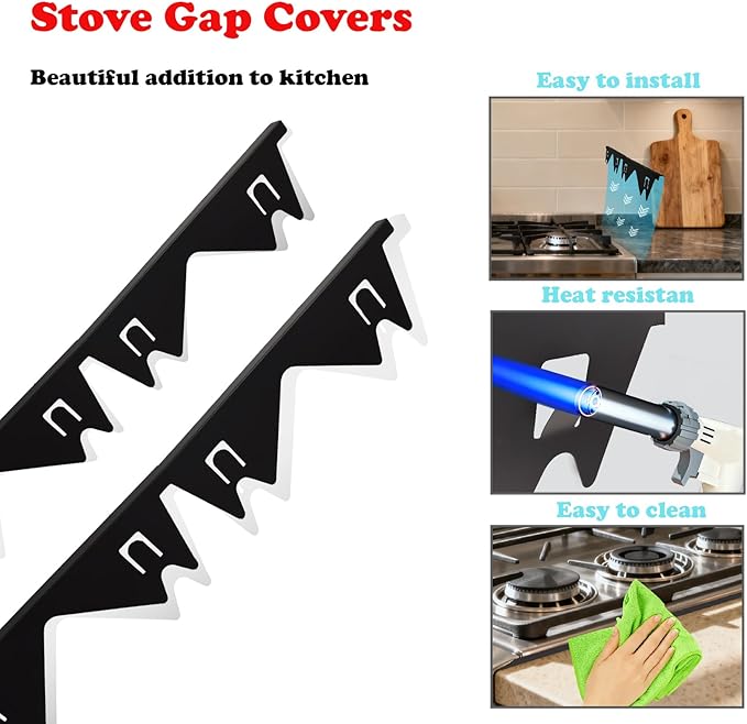 2Pcs Stainless Steel Stove Gap Covers,Adjustable Stove Gap Filler Easy Retractable Length 13.8" to 27.5", Seal Cover for Between Stove and Countertop Stove Gap Guards Range Trim Kit (BLACK)