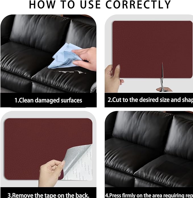 Self Adhesive Leather Repair Patch,8x12 inch Vinyl Repair Kit,Leather Repair Kit for Furniture,Car Seat,Couch,Office Chair,2 Pcs Burgundy