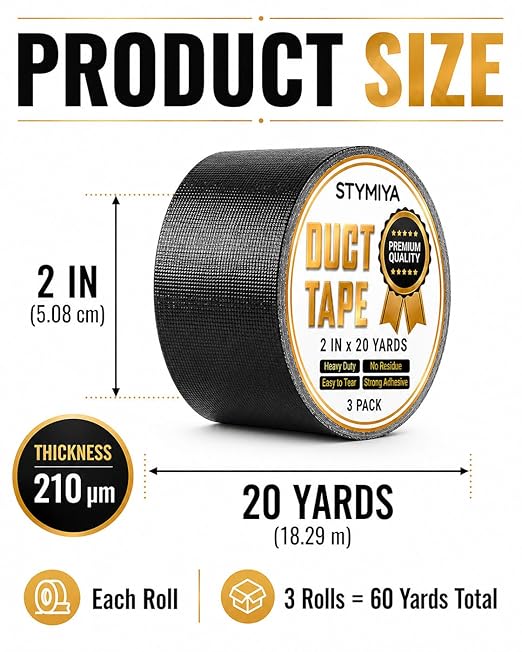 Black Duct Tape Heavy Duty: Wide Waterproof Outdoor Duck Furniture Repair Tape Bulk - Strong Adhesive Weather UV Resistant No-Residue Masking Tapes Patterns Variety Pack (3, White+Grey+Black)
