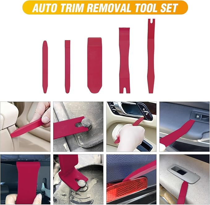GOOACC 6PCS Auto Trim Removal Tool Kit No-Scratch Tool Kit for Car Audio Dash Panel Window Molding Fastener Remover Tool Kit-Red