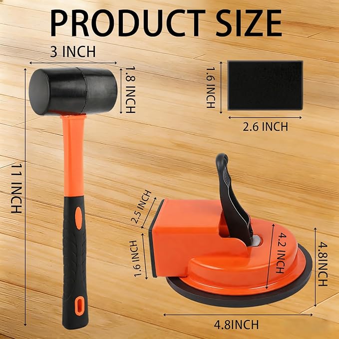 Floor Gap Fixer Tool, Newly Laminate Floor Gap Repair Tool, Enhanced Vacuum Suction Cup, Floor Suction Cup Tool for Gaps, Vinyl, Wood & Tile Flooring (Orange with Hammer)