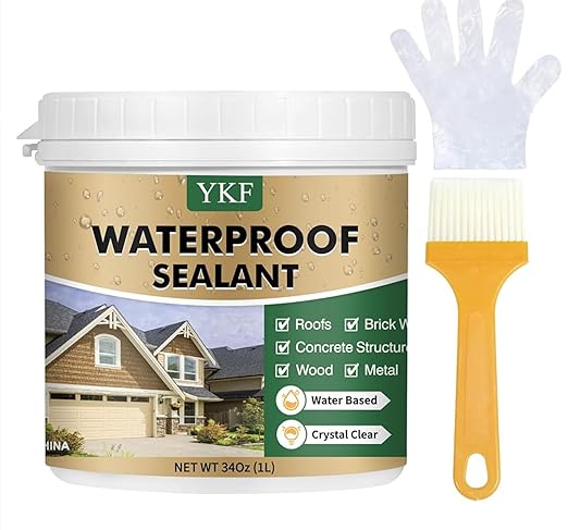 YKF Transparent Waterproof Sealant 16 Oz, Clear Water-Based Invisible Leak Repair Coating for Roofs, Walls, Bathroom, Shower, Kitchen, Indoor & Outdoor Waterproof Coating