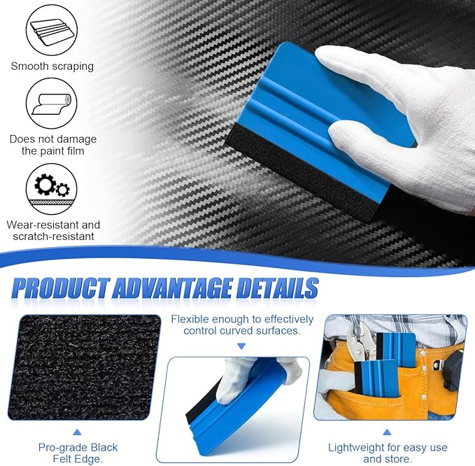 smilfuy Sleek 4 Inch Plastic Felt Edge Squeegee - Vinyl Scraper Tool for Car Decals, Mini Squeegee Car Window Film Tinting Tool, Vinyl Wrap Wallpaper Smoothing Tool for Car Window Tint, Blue