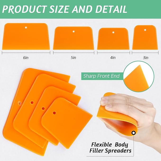 Frienda Body Filler Spreaders Automotive Body Fillers Plastic Auto Spreader Auto Body Spreader for Applying Fillers Putties Glazes Caulks and Paint (12, 4 Sizes)