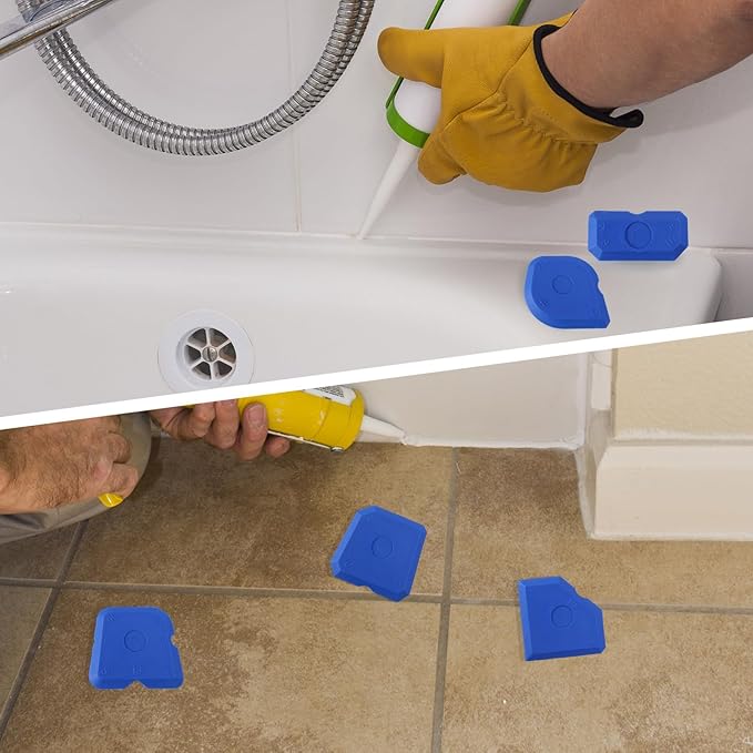 10pcs Silicone Cramer Spreader Caulking Tool Set Kit, Sealant Profiling Finishing Smoothing Mastic Tool Caulk Remover Reusable Grout Scraper Applicator for Kitchen Bathroom Floor Window & Sink (Blue)