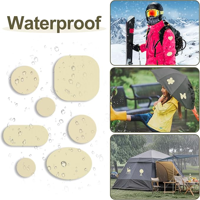 Self-Adhesive Nylon Patches Tent Repair Kit – Outdoor Gear Tenacious Repair Tape, Waterproof Fabric Patches for Clothes, Tent, Down Jacket, Backpack (45pcs, Beige