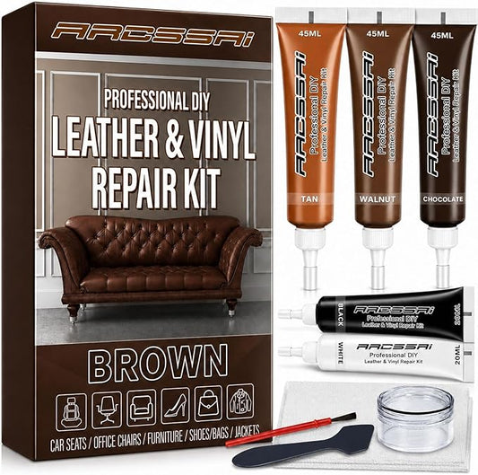 ARCSSAI ARCSSAL Brown Leather Repair Kit for Furniture, Leather Couch Repair Kit for Sofa, Jacket, Car Seats and Purse with Super Easy Instructions, Restores Any Material, Bonded, Pleather, Genuine