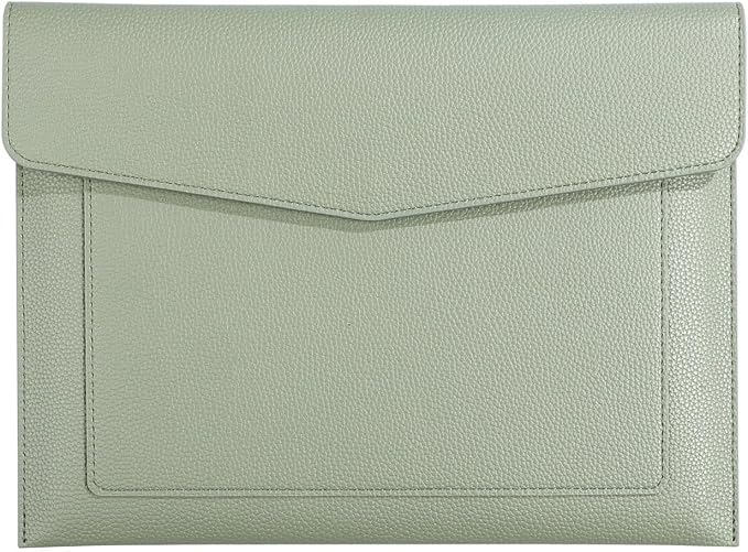 A4 Large Capacity Document Bag, Premium PU Leather File Holder, Multi-Color, Double-Layer Design, 13.39 x 10.04 Inches (Green)