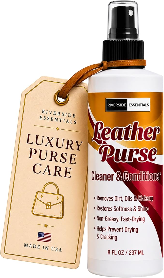 Leather Purse Cleaner & Conditioner (8oz) – High End 3-in-1 Spray for Purses, Designer Bags & Luxury Handbags – Cleans, Conditions, Deodorizes & Restores Finished Leather - Made in USA