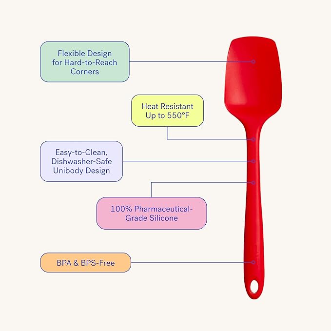 GIR: Get It Right Silicone Spatula Spoonula, Non toxic cooking utensils for Nonstick Cookware, Cooking and Baking - Skinny- 11IN - Red