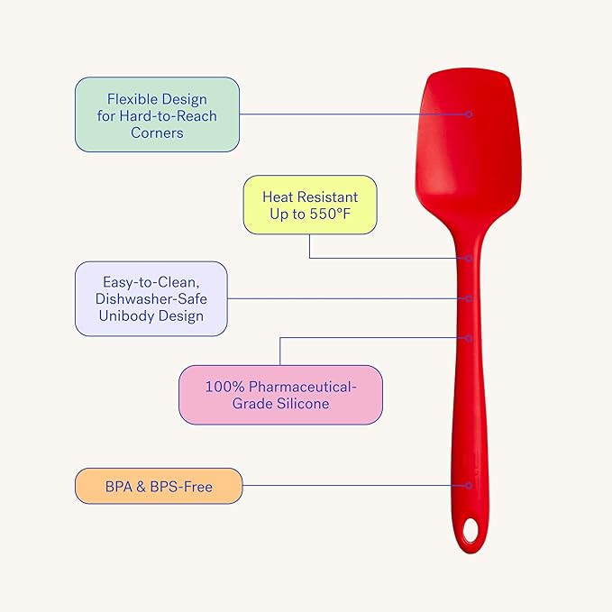 GIR: Get It Right Premium Seamless Spoonula - Non-Stick Heat Resistant Silicone Scraper Spatula - Perfect for Mixing, Serving, Scraping, Stirring, and More - Ultimate - 11 IN, Red