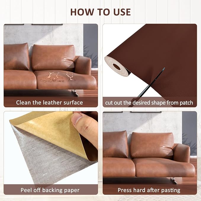 AOOTOOLINK Leather Repair Patch 17X395 Inch Self Adhesive Leather Repair, Large Leather Repair Tape for Couches, Furniture, Car Seats, Cabinets, Sofa, Handbags (Dark Brown, 17X395 Inch)