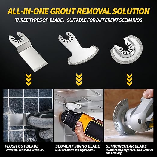 3PCS Diamond Oscillating Tool Blades, Grout Removal Blade for Oscillating Multi Tool, Cutting Mortar Tile Concrete Masonry, Fit DeWalt Milwaukee Ryobi and More